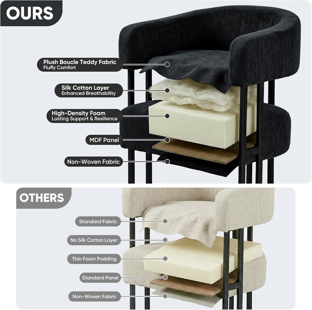 Barrel Chairs Set of 4, Boucle Upholstered Black Dining Chairs with Arm, Kitchen Chair with Metal Leg Elevated