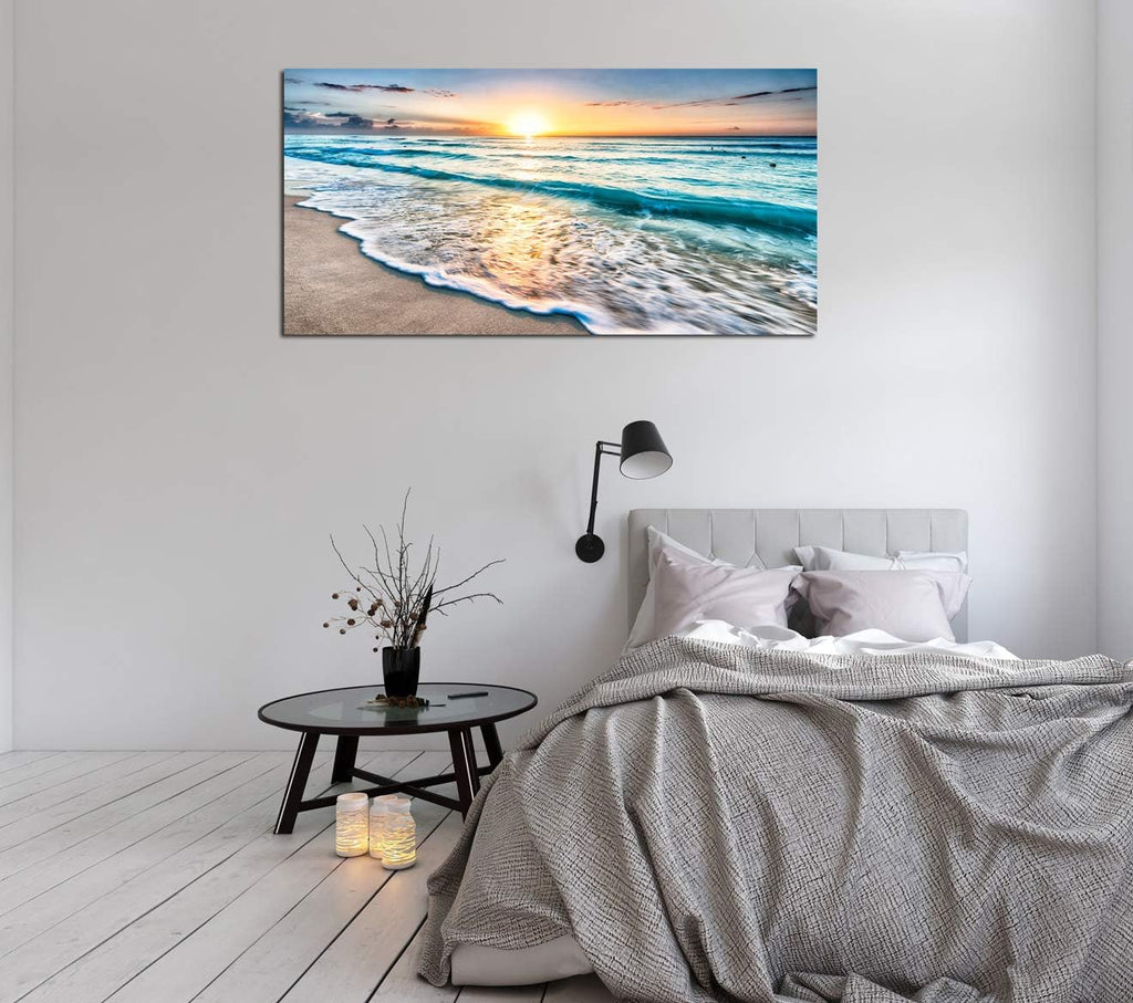 S02250 Canvas Prints Wall Art Beach Sunset Ocean Waves Nature Pictures Stretched Canvas Wooden Framed Bedroom and