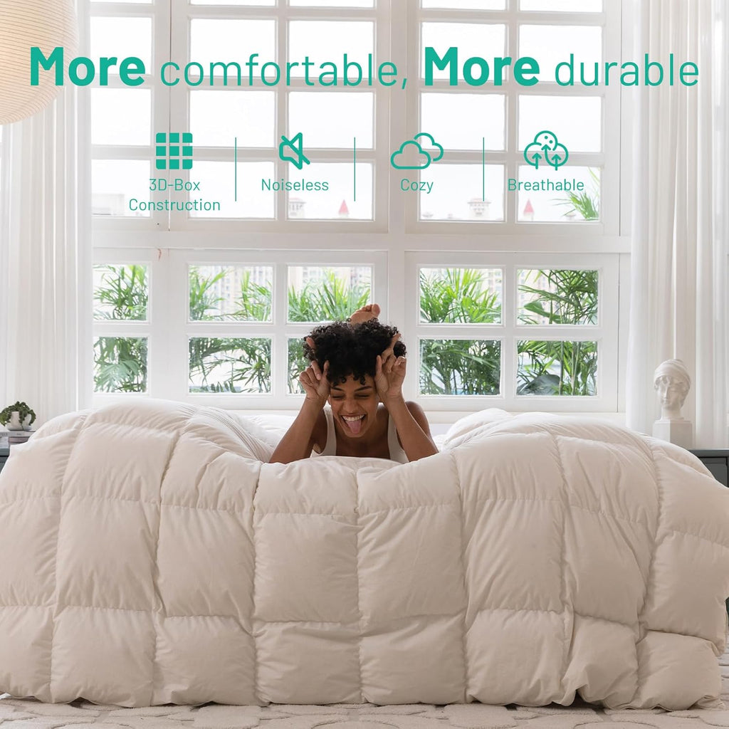Down Feathers Fiber Comforter Queen - 750 Fill Power All Season Down Duvet Insert