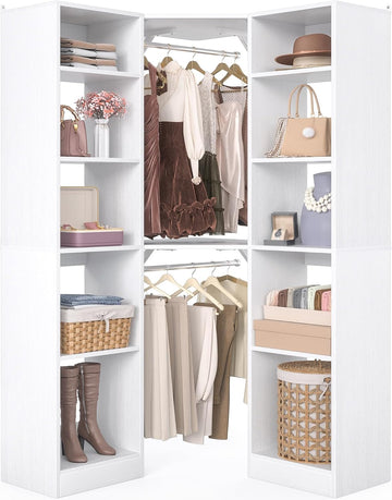 Corner Closet System with 12 Shelves, 39.2" Corner Closet Organizer | Corner Closet Tower with 2 Hanging Rods