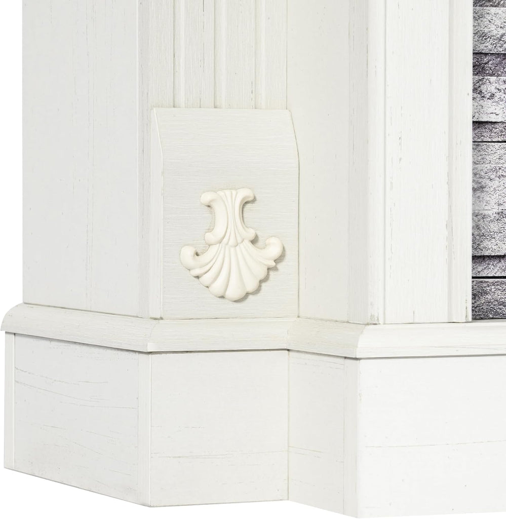 51" Electric Fireplace with Mantel, 45" Tall Carved Farmhouse Entertainment Center TV Stand with Storage Cubby and 30'' Freestanding Electric Fireplace for Living Room, White