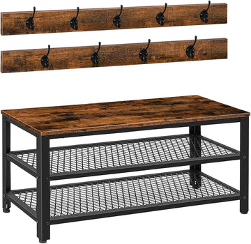 Hall Tree Entryway Storage Bench, Coat Rack Shoe Bench, Shoe Rack Organizer with Coat Hooks, 3-in-1 Design, Wooden