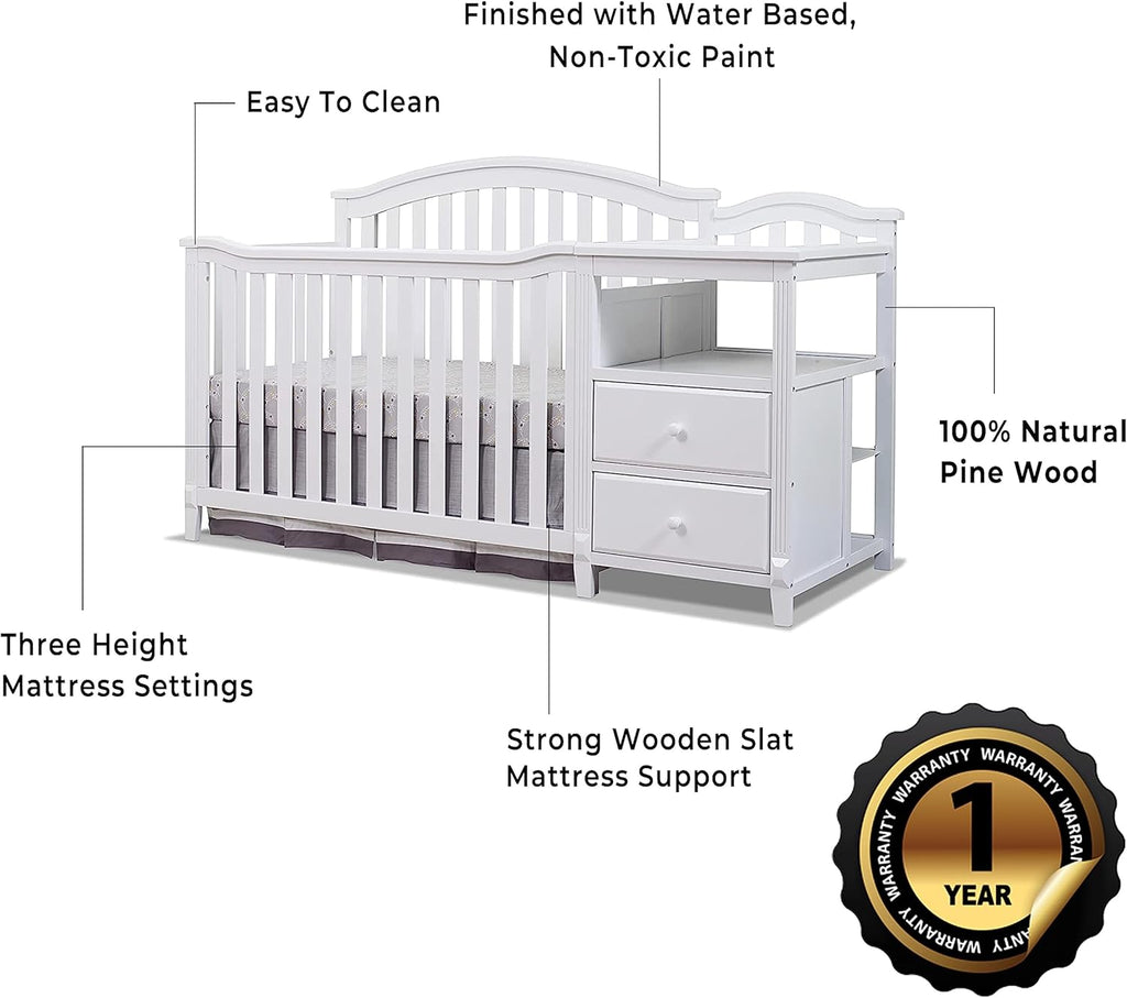 Berkley Crib and Changer with Slat Panel Back Classic -in- Convertible Diaper Changing Table Non-Toxic Finish Wooden