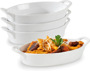 Oval Au Gratin Dishes for Oven Safe and Microwave Cooking and , 4 Pc. Set, Heat Resistant Ceramic with Handles for