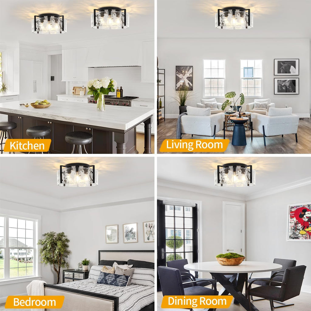 18.5'' Modern Black Semi Flush Mount Ceiling Light, Entryway Light Fixture, 4-Light Glass Ceiling Lights Foyer