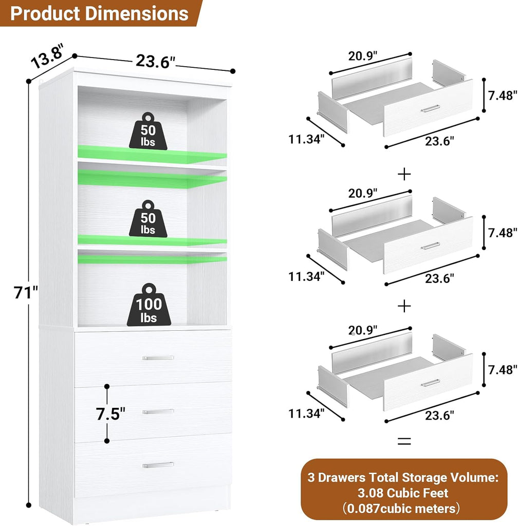 23.6" Closet Drawers System, Wood Closet Organizer System with 3 Drawers, Modular Small Walk-in Closets Storage Unit