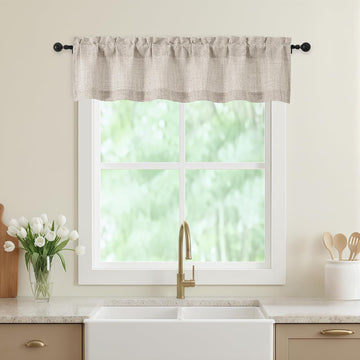 Linen Valances for Windows, Light Filtering Faux Linen Textured Small Short Valance Curtains Basement Farmhouse, Rod