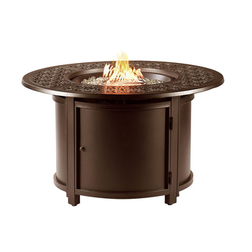 44 in. x 44 in. Aluminum Propane Fire Pit Table with Glass Beads, Two Covers, Lid, 57, 000 BTUs in Brown Finish