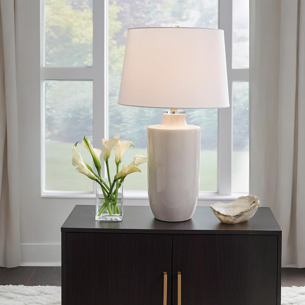 Signature Design by Ashley Cylener Vintage Ceramic Table Lamp with 3-Way Switch, White & Beige