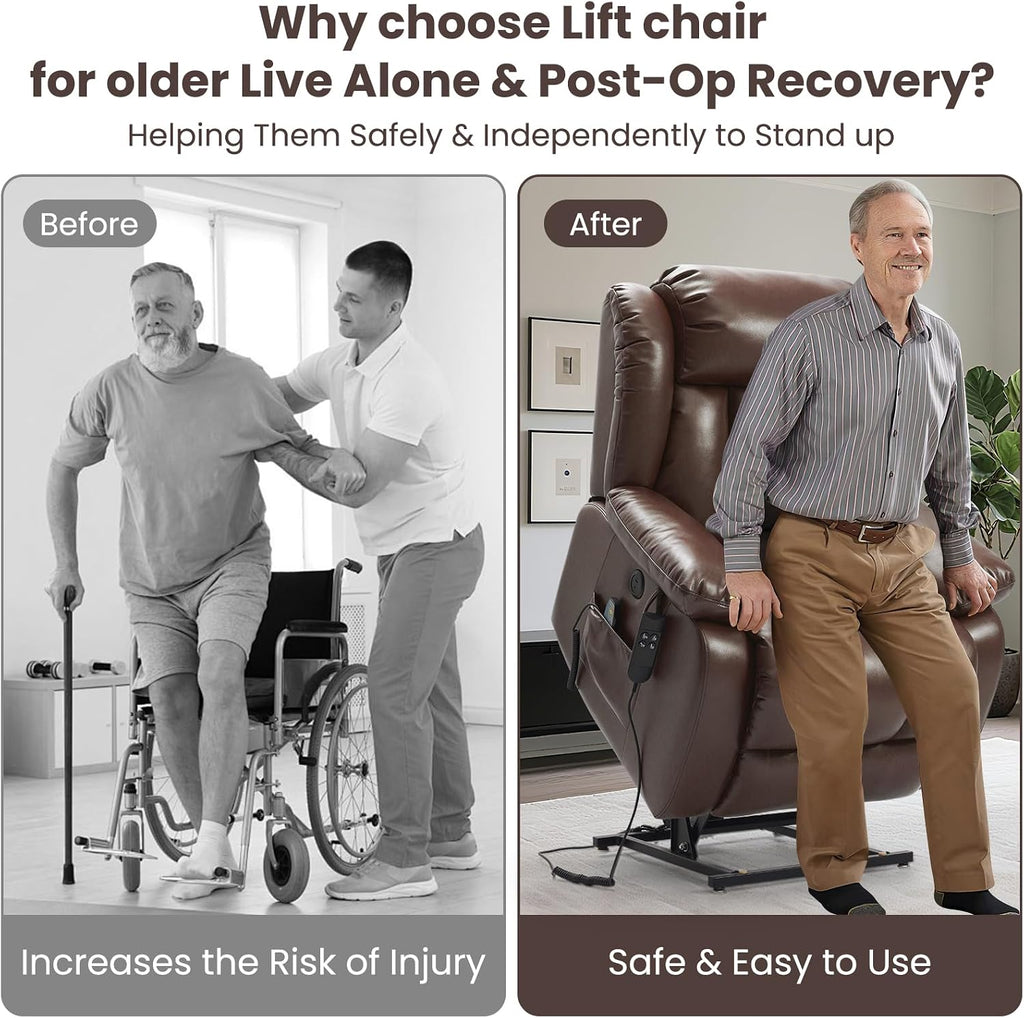 Dual Motor Power Lift Recliner Chair for Elderly, 180-Degree Infinite Position Lay Flat Leather Recliner Chairs, with
