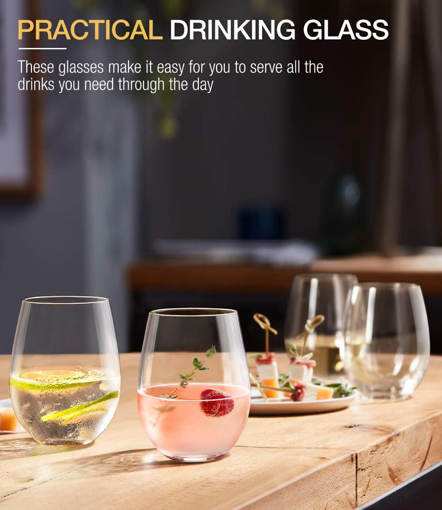 Stemless Wine Glasses, Crystal Red White Wine Glasses for Daily Use, Hosting, Home Bar, Evening Party, Birthdays