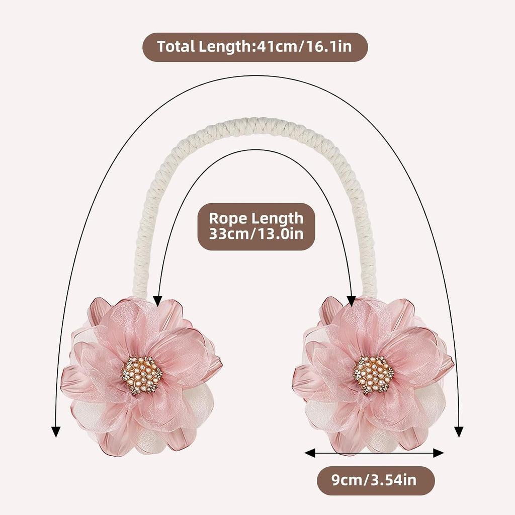 2 Pack Flower Curtain Holdbacks, No Drill Curtain Tiebacks for Drapes, Premium Fabric Curtain Ties, Decorative
