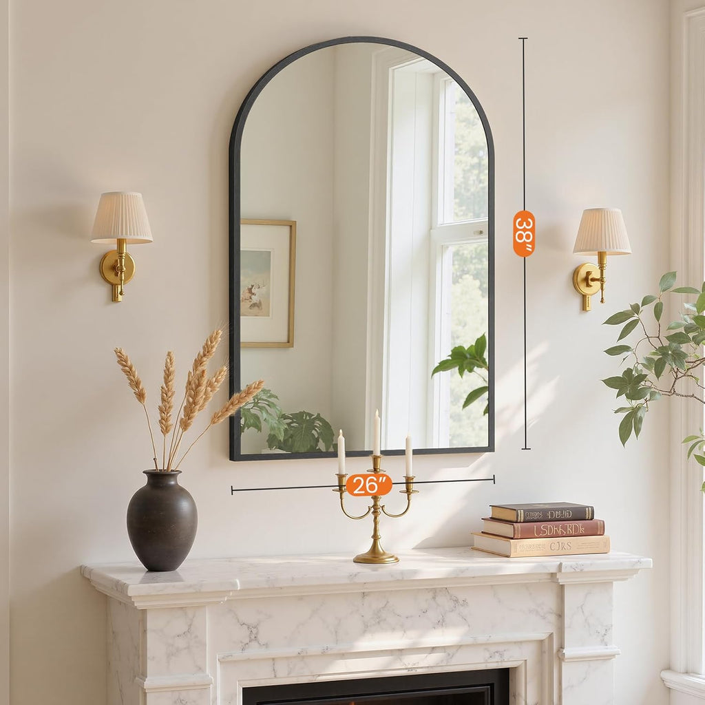 26"x38" Arch Black Bathroom Wall Mirror, Metal Frame Vanity Mirror