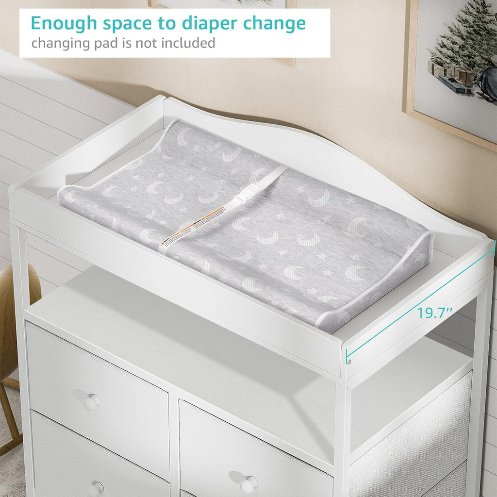 Changing Table Dresser with 4 Fabric Drawers and Open Shelf, Baby Dresser with Changing Table Top Diaper Changing