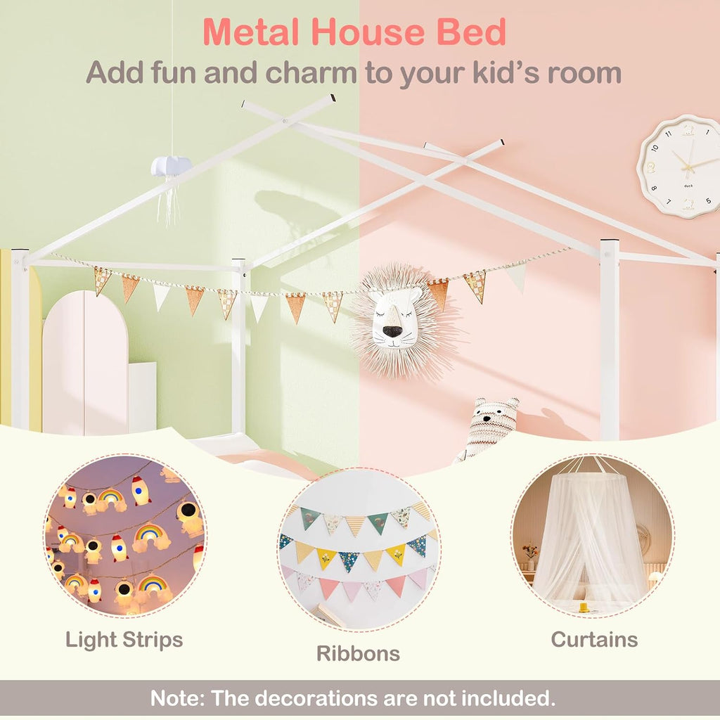 Full Size House Bed with 2 Storage Drawers, Metal Montessori Bed Frame with Headboard & Footboard, Full House Beds