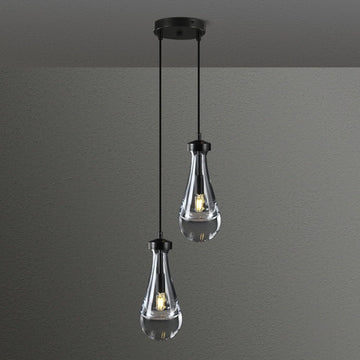 Raindrop Pendant Lights Kitchen Island Teardrop Black Hanging Light Fixtures Clear Solid Glass Pendant Light Modern Chandeliers for Dining Room Porch Corridor Living Room (2-Light)