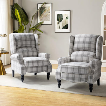 Upholstered Wingback Recliner Chair Set of 2, Small Adjustable Footrest Push Back Single Reclining Sofa, Mid Century