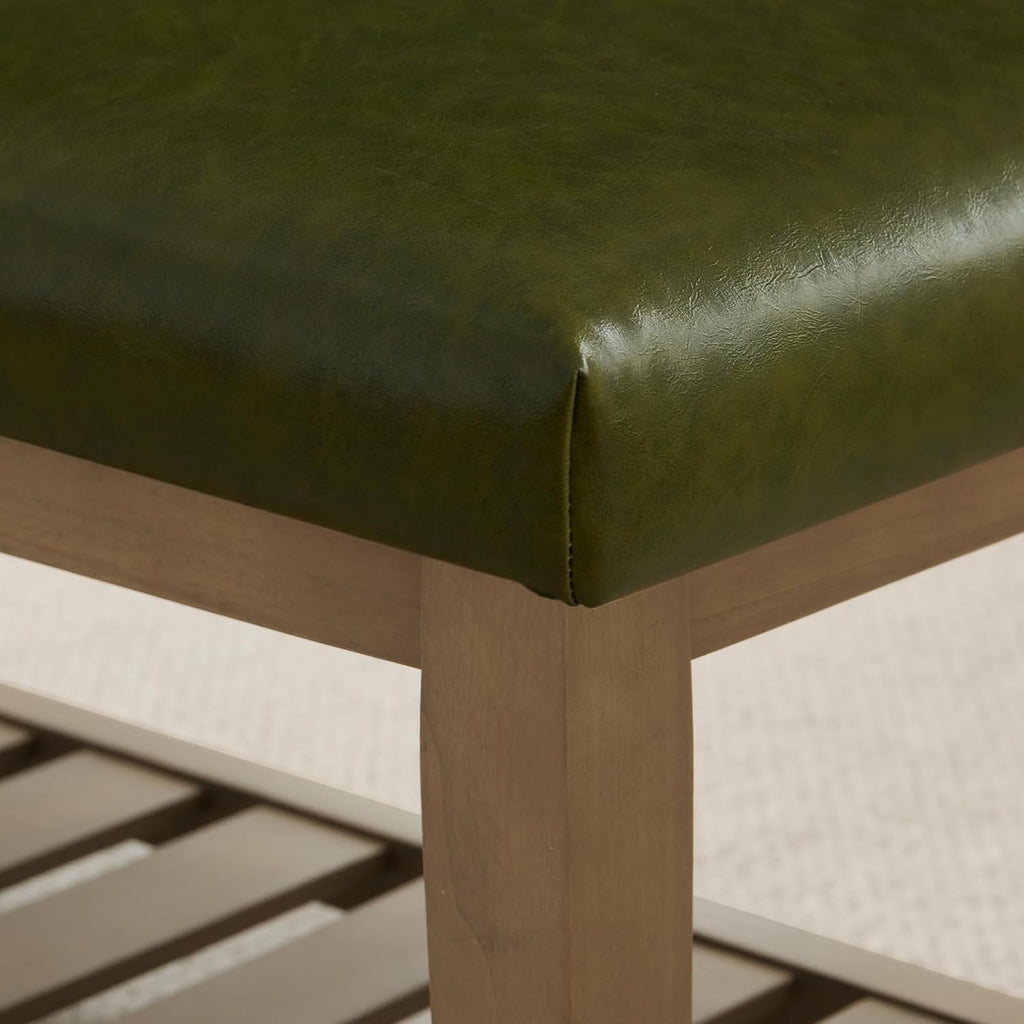 Entryway Shoe Bench with Cushion, End of Bed Bench,Upholstered Bench , Bench with Solid Wood Shelf, Leather Ottoman
