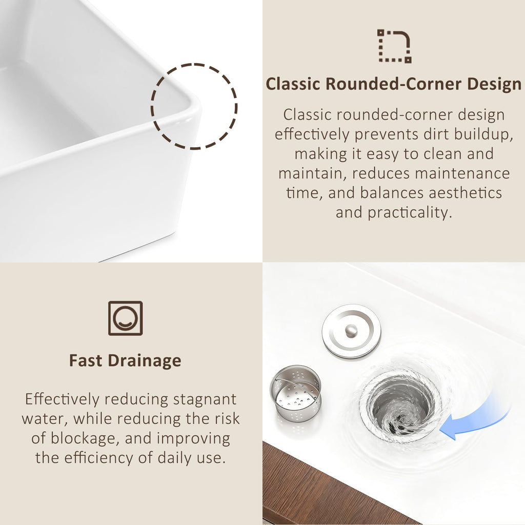24 x 19 Inch Small Kitchen Sink Undermount or Drop In Fireclay Sink