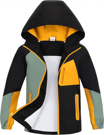 Boys Rain Jacket Waterproof Windbreaker with Hood Mesh Lined