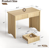 Fluted Computer Desk with 2 Drawers, 40 Inch Small Wooden Writing Study Work Desk, Computer Table