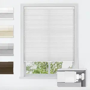 No Drill Cordless Cellular Shades, 19" W x 36" H, White