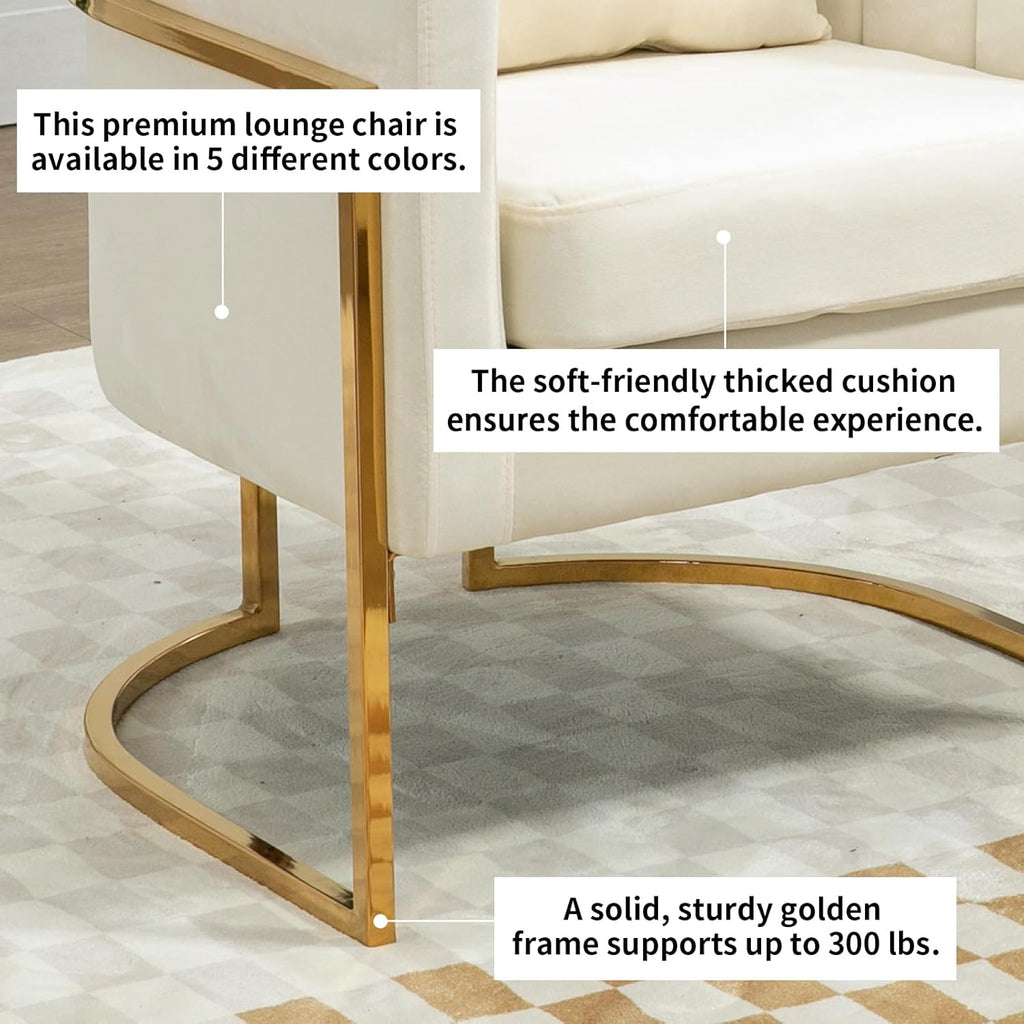 Velvet Modern Accent Chair, Upholstered Barrel Armchair Mid Century with Pillow , Comfy Single Vanity Chair with