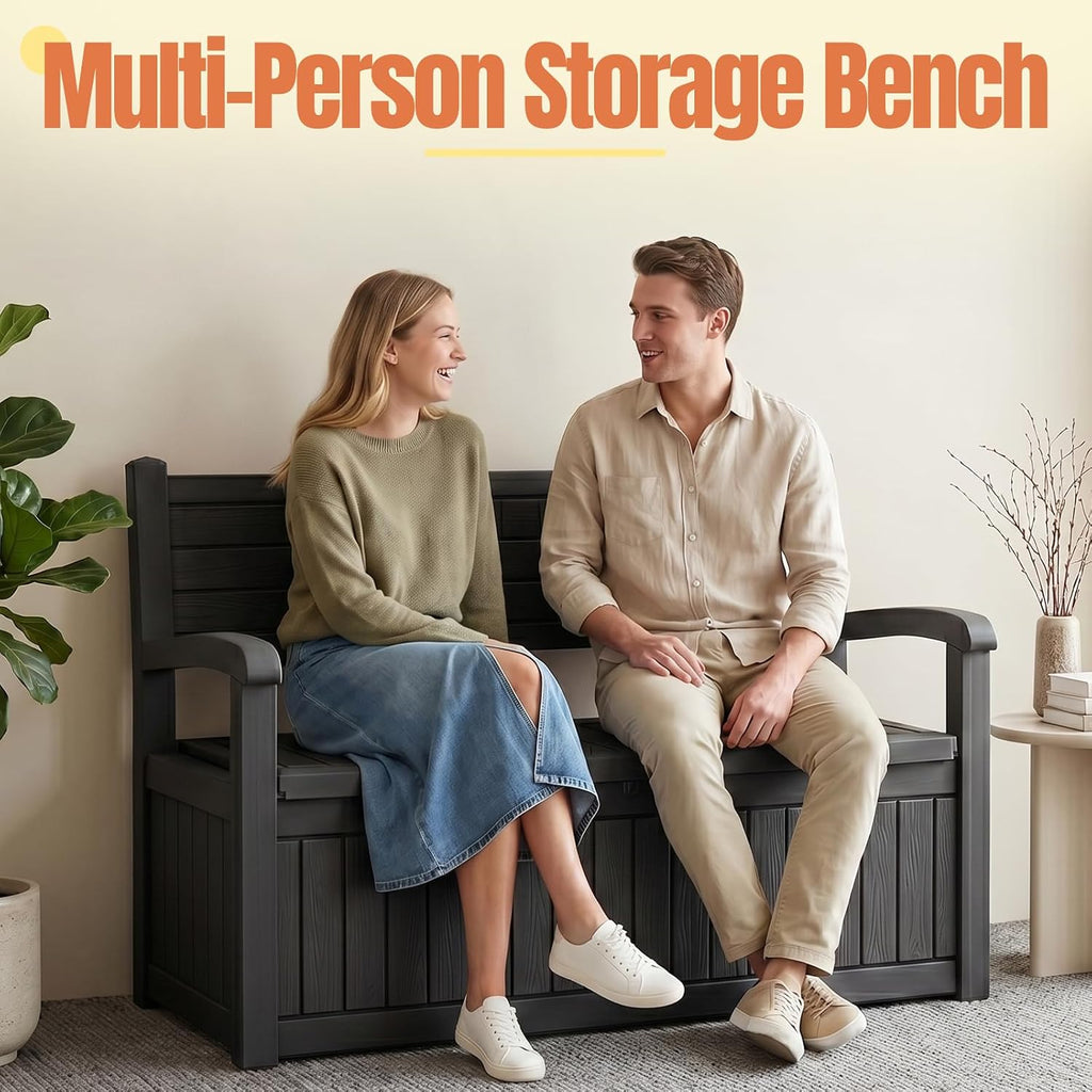 Storage Bench Outdoor Deck Box,100 Gallon Waterproof & UV Resistant Lockable Patio Furniture Seating.Indoor/Outdoor