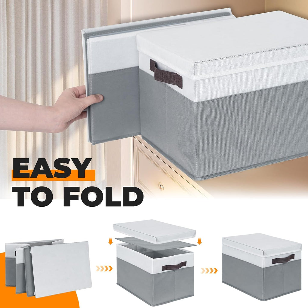 Large Closet Storage Baskets Bins with Lids 4 Pack, Storage Baskets for Organizing Shelves Nursery Bedroom, Home Dorm