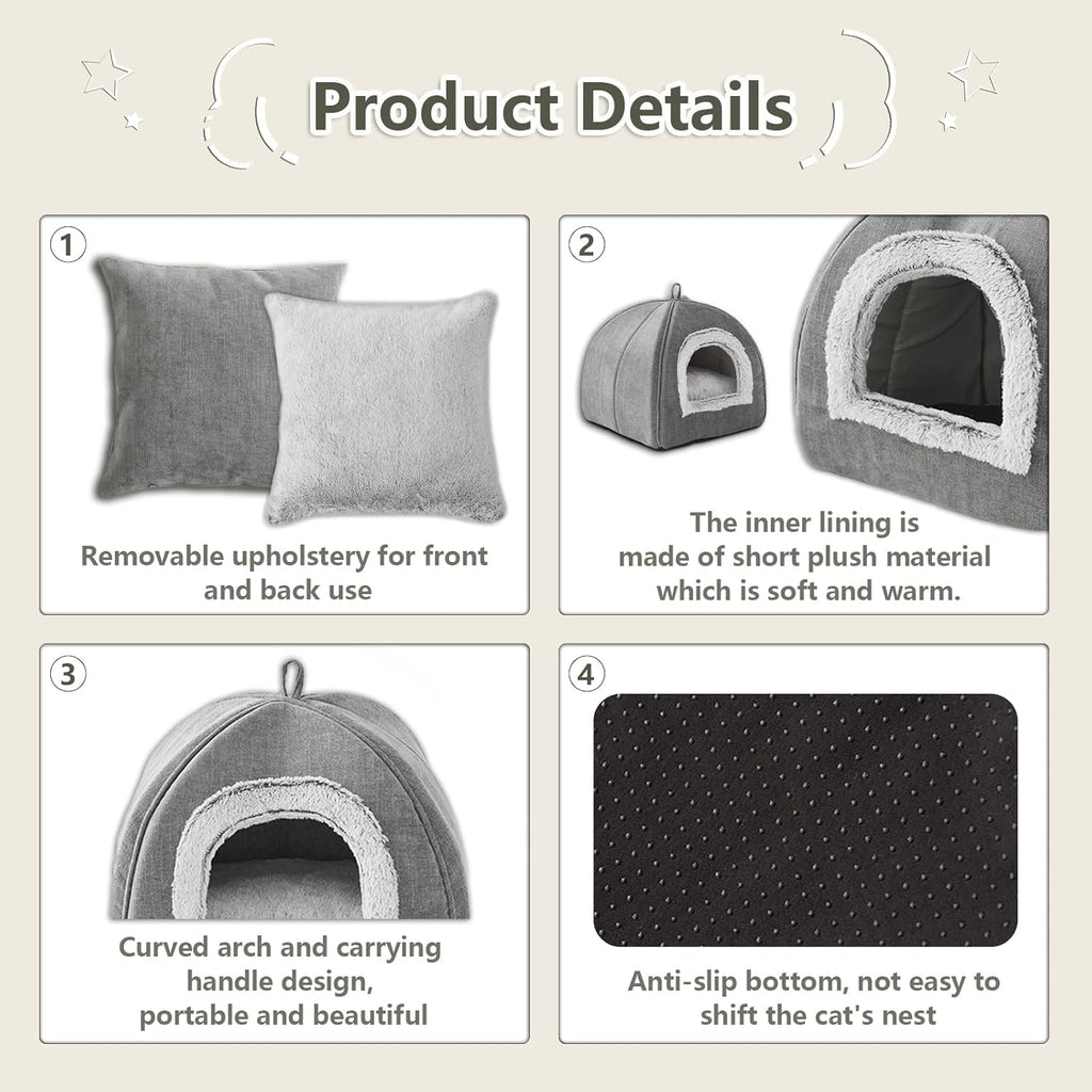 Cat Bed Cave-Cat Beds for Indoor Cats,Kittens and Small Pets,Soft and Warm Cats House Tent Bed,Foldable and Washable