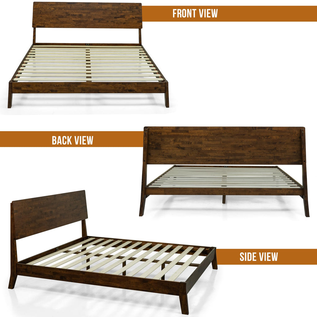 Serenity King Size Bed Frame, King Bed Frame with Headboard 800 lbs Capacity Natural Wood Bed All Mattress Support &