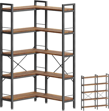 5 Tier Bookshelf, L Shaped Corner Bookshelf with 10 Open Shelves