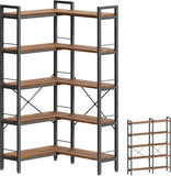 5 Tier Bookshelf, L Shaped Corner Bookshelf with 10 Open Shelves