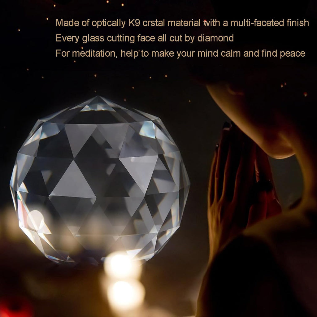 4.72inch/120mm Clear Glass Crystal Ball Prism, Sphere Faceted Gazing Ball Suncatcher Rainbow Maker for Window