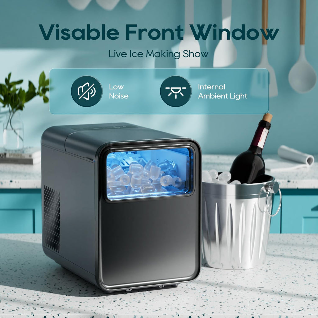 Ice Maker Countertop, 9 Ice Cubes in 6 mins, Self-Cleaning Portable Ice Machine with Basket and Scoop, 2 Sizes