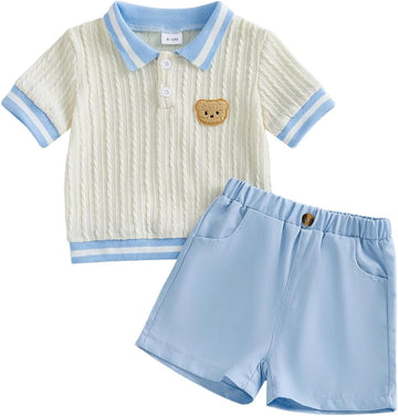 Toddler Baby Boy Clothes Button-Down Shirt Tops + Kids Shorts Set Cute Casual Toddler Boy Summer Clothes