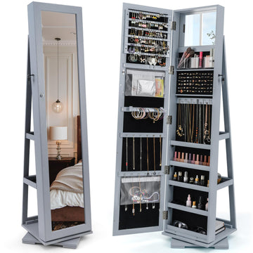 Swivel Jewelry Armoire with Full Length Mirror, Gray