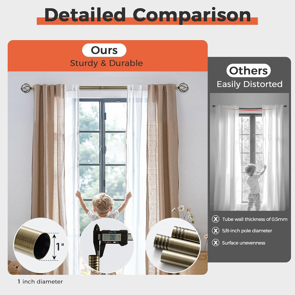 1 Inch Diameter Adjustable Small Curtain Rods for Windows 18 to 45 Inch, Fall Decor Heavy Duty Short Curtain Rod with