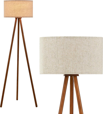 Wood Tripod Floor Lamp, Farmhouse Wooden Floor lamp with 3 Color Temparature LED Bulb, Footswitch
