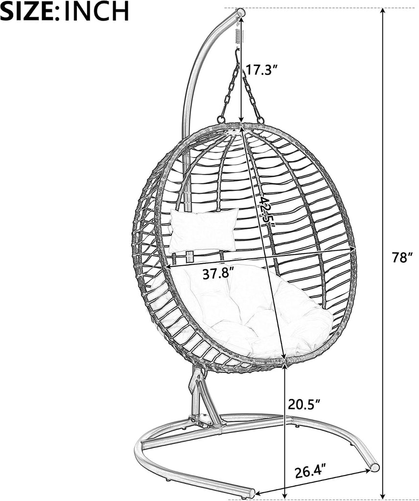 Indoor Outdoor Egg Chair with Stand, Foldable Egg Swing Chairs with Comfy Cushion/Removable Headrest/Adjustable Feet