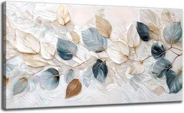 Large Living Eucalyptus Leaf Canvas Wall Art Teal White Botanical Abstract Decor painting Pictures Modern Nordic