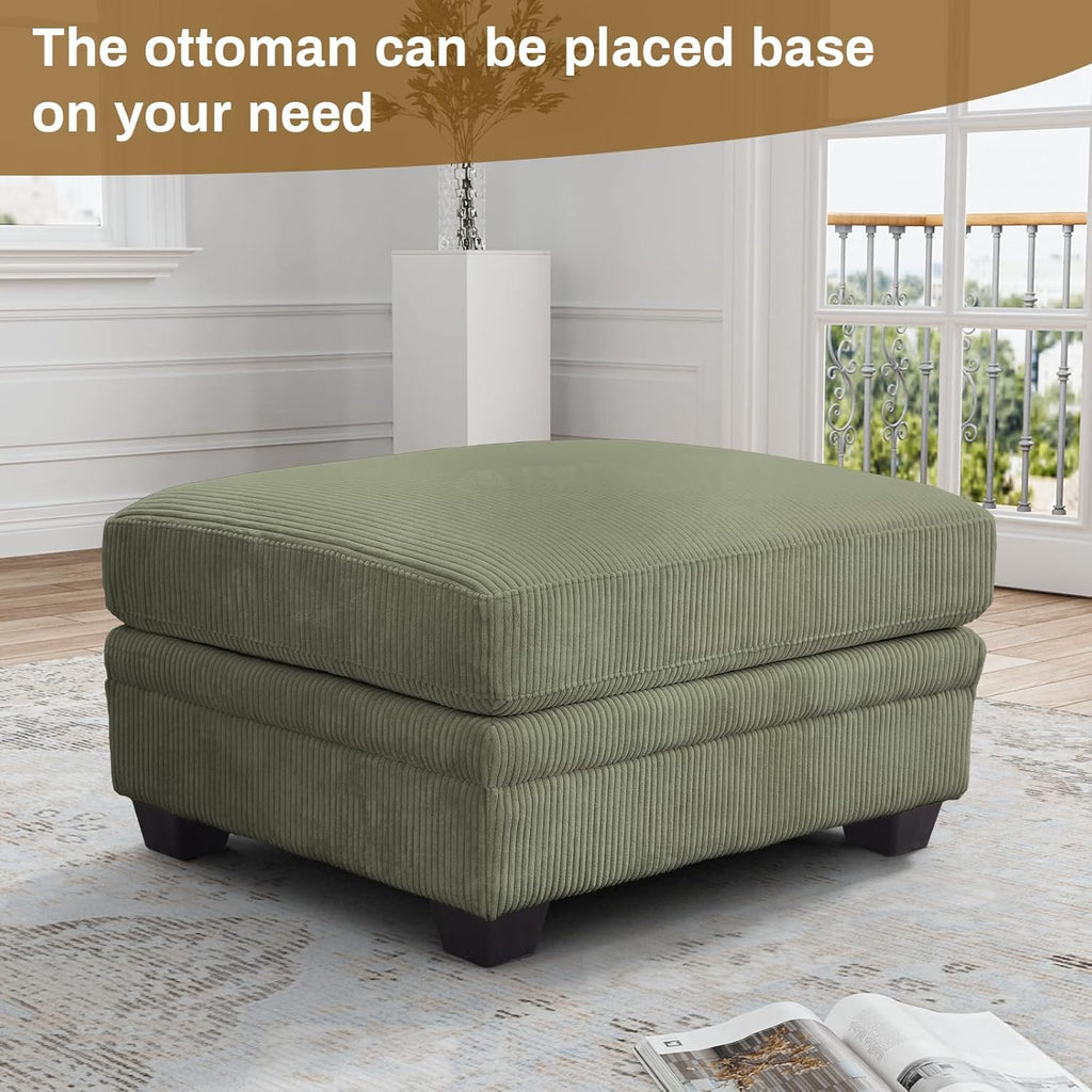 Oversized Modular Sectional Sofa, U/L‐Shaped Reversible Couch with Ottoman, Deep Seat Corduroy Sofa, 13‐Seater, Olive