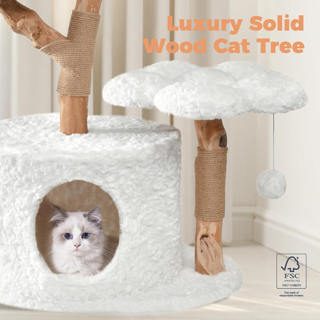 Modern Cat Tree, 40.5" Aesthetic Wood Cat Tree Tower for Large Cats