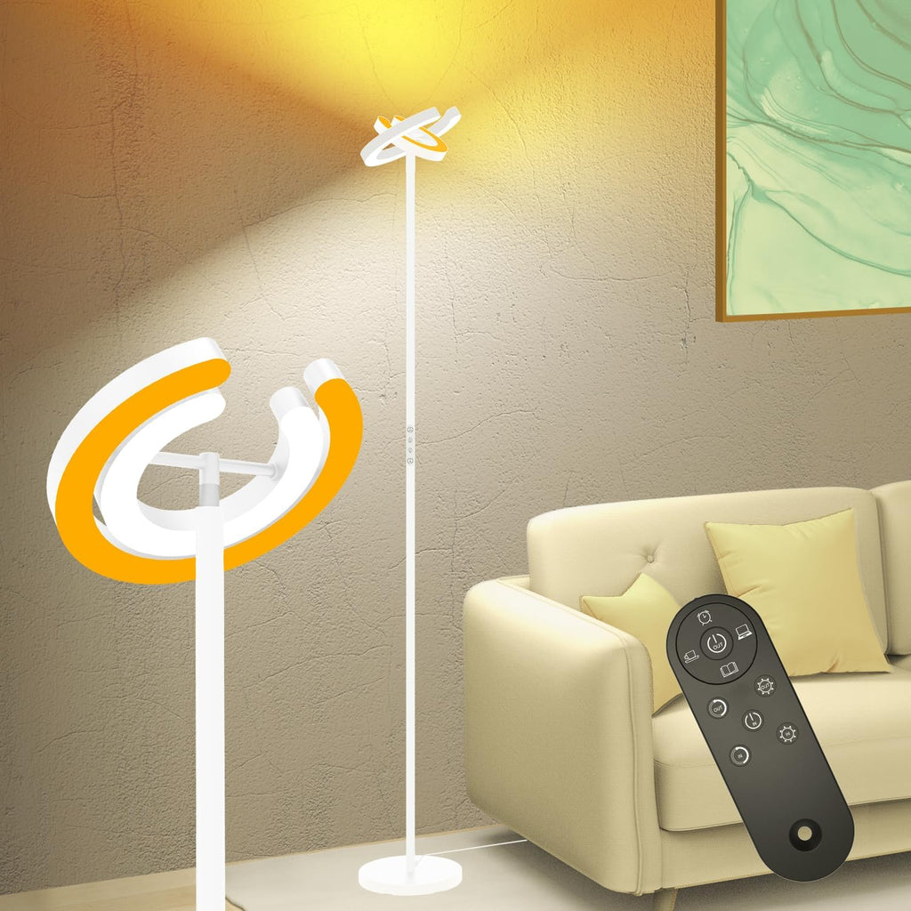 Torchiere Floor Lamp, 75.5 Inch Tall Corner Standing Lamp with Rotatable Ring Lights