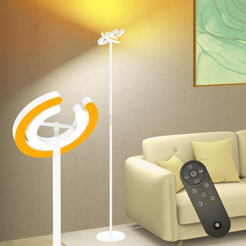 Torchiere Floor Lamp, 75.5 Inch Tall Corner Standing Lamp with Rotatable Ring Lights