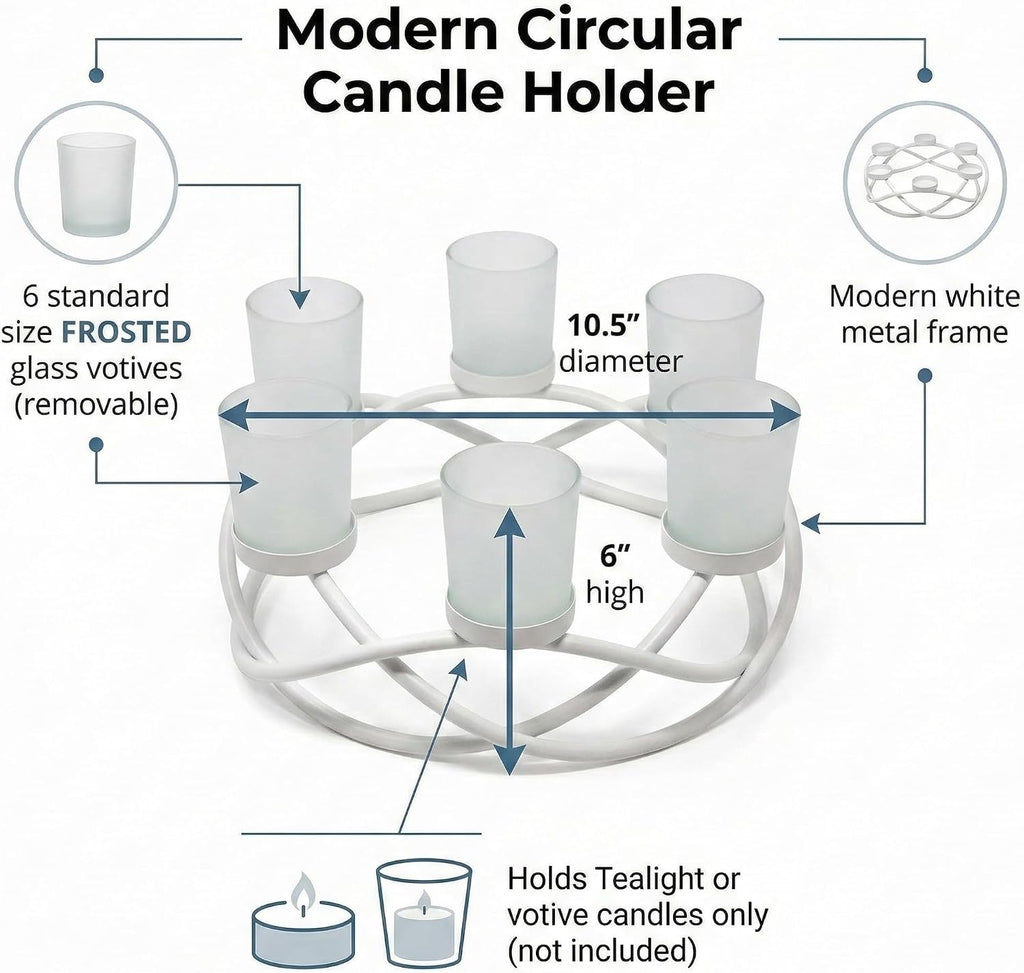 Tealight Candle Holder Centerpieces for Wedding Decor, White | Wedding & Event Centerpiece, Round Wrought Iron 6