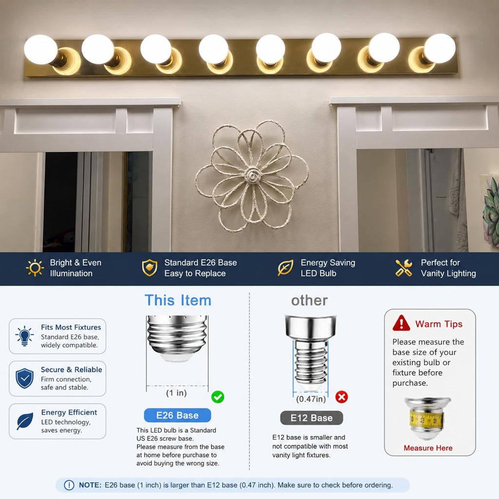 G25 LED Light Bulb, Round Vanity Light Bulbs for Bathroom, 40W LED Equivalent, Daylight White 5000K, Globe Light (4-Pack)