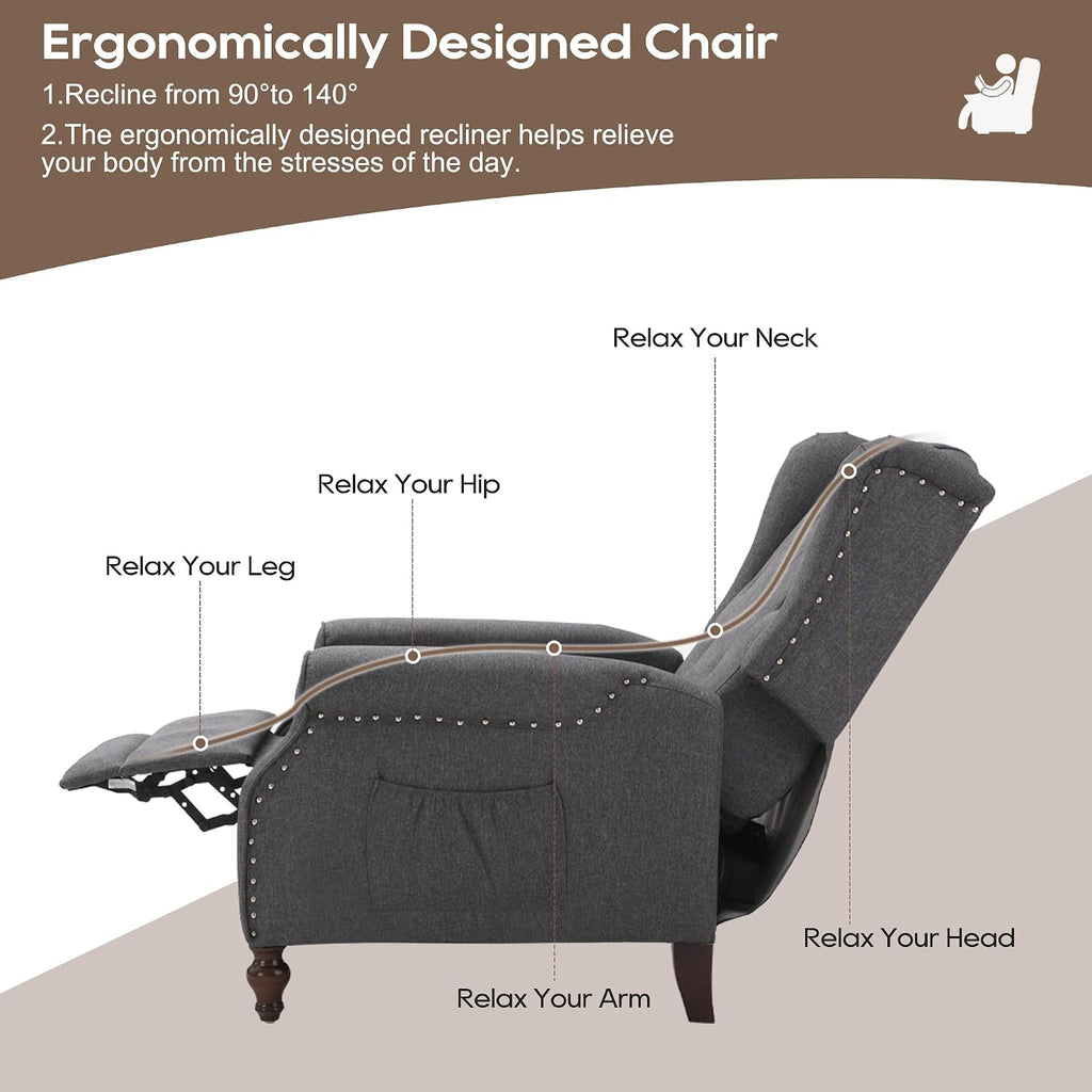 Wingback Recliner Chair with Massage and Heat, Wingback Recliner Tufted Fabric Push Back Recliner Chair , Vintage