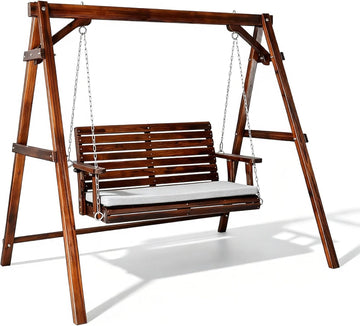 4 FT Outdoor Porch Swing with Frame, Patio Hanging Swing & Stand with Extra Cushions Heavy Duty 880 LBS for Yard