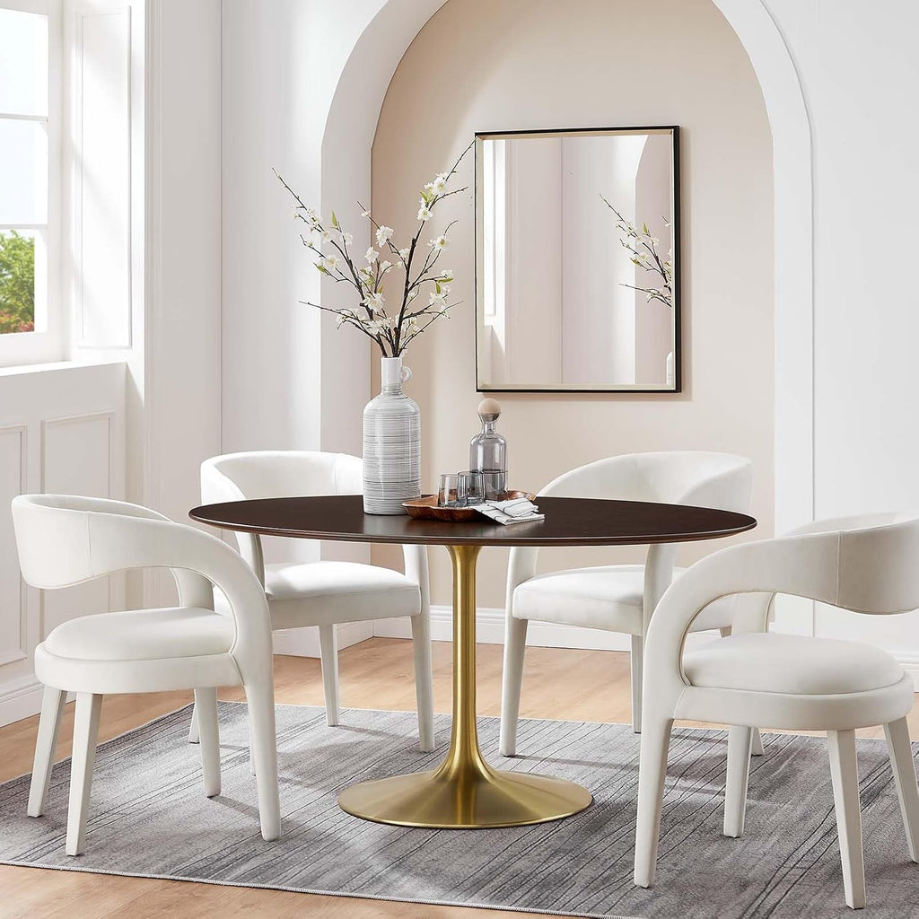 Inspired Saarinen Style Tulip Oval Pedestal Dining Table — Gold Cherry Walnut, 60″ Oval